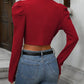 European and American fashion versatile long sleeved short cardigan casual suit jacket top