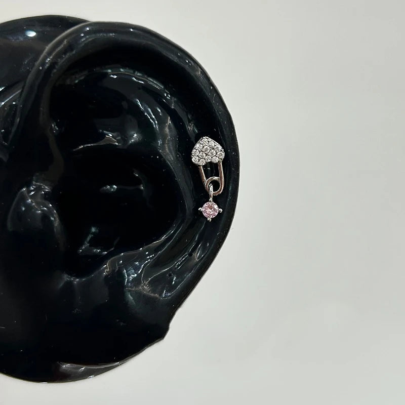 Pink Heart Wings Piercing Earring