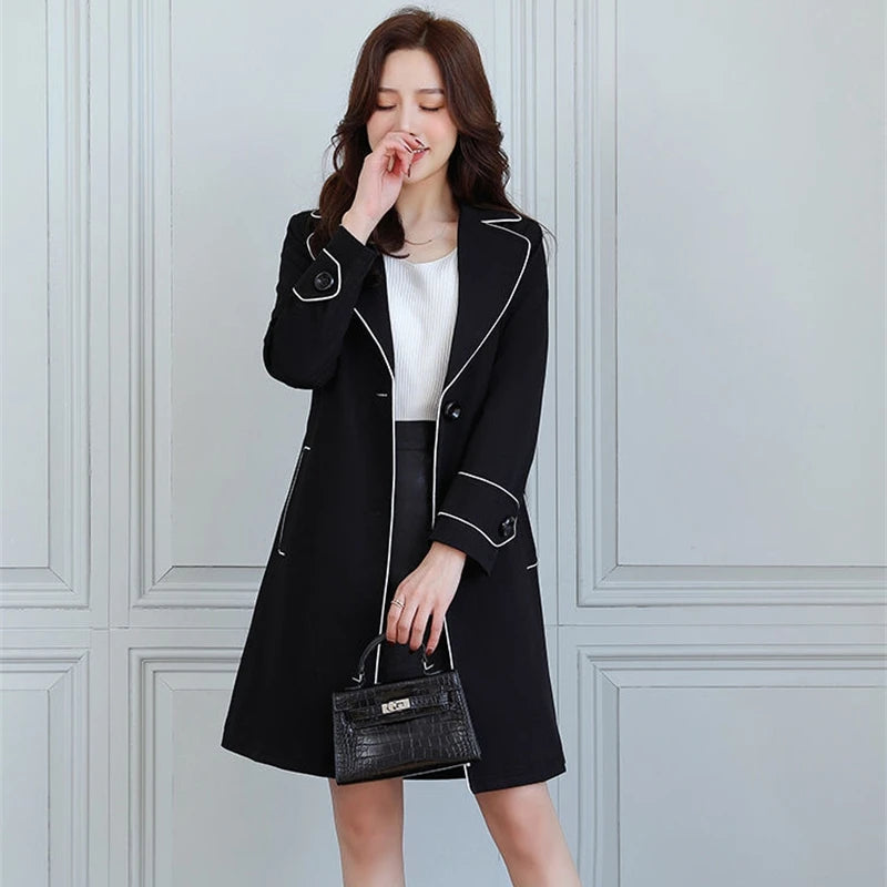 2025 New Suit Collar Trench Coat Spring And Autumn Fashionable Mid Length Jacket Female Double Layered Outwear White Windbreaker
