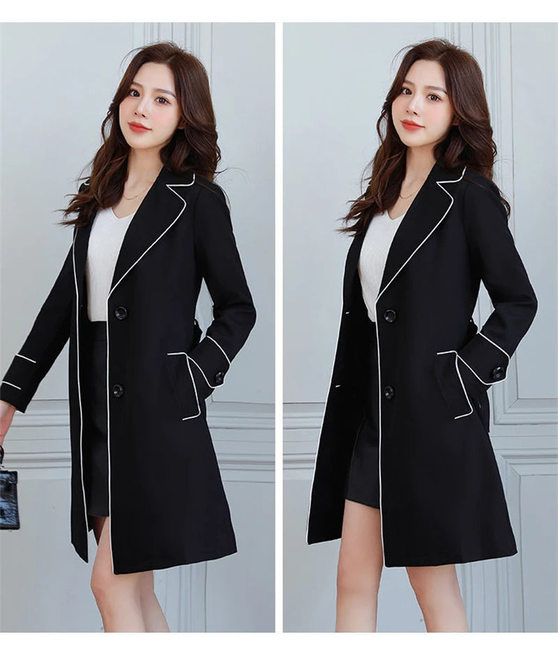2025 New Suit Collar Trench Coat Spring And Autumn Fashionable Mid Length Jacket Female Double Layered Outwear White Windbreaker