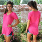 V-Neck Short Sleeve Arc Hem Top