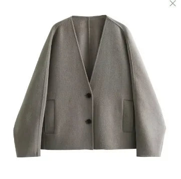 American Women's V-Neck Woolen Kimono Jacket, Spring Top