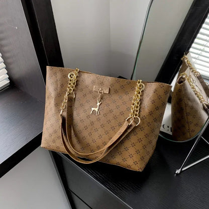 Luxury Printed Large Capacity Shoulder Handbag with Pendant