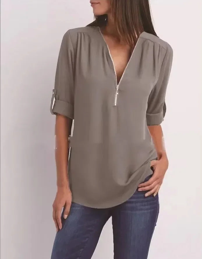 Deep V-Neck Chiffon Blouse