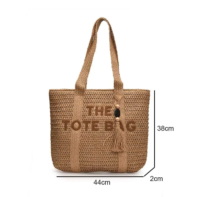 French Style Large Straw Beach Tote Bag