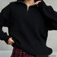 Fashion Black Half-Zip Lapel Sweater for Women