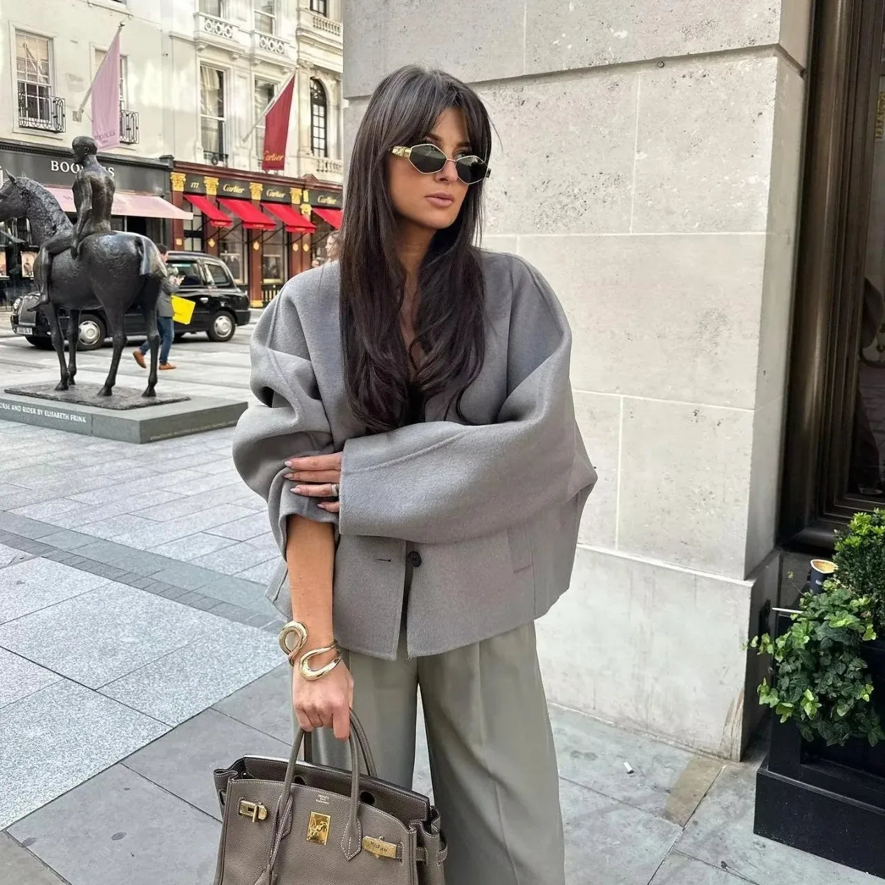 American Women's V-Neck Woolen Kimono Jacket, Spring Top