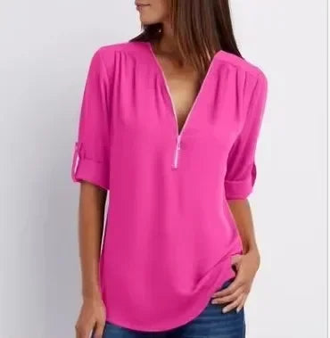 Deep V-Neck Chiffon Blouse