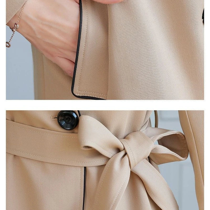 2025 New Suit Collar Trench Coat Spring And Autumn Fashionable Mid Length Jacket Female Double Layered Outwear White Windbreaker