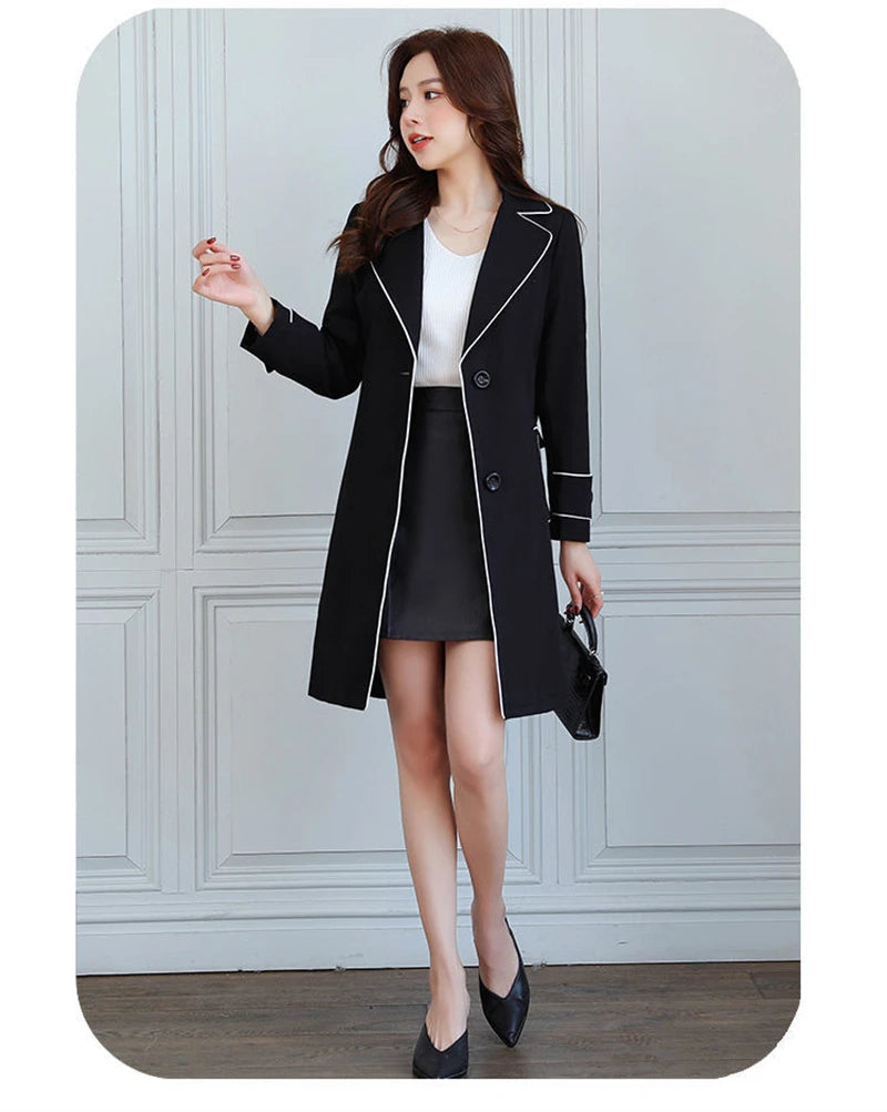 2025 New Suit Collar Trench Coat Spring And Autumn Fashionable Mid Length Jacket Female Double Layered Outwear White Windbreaker