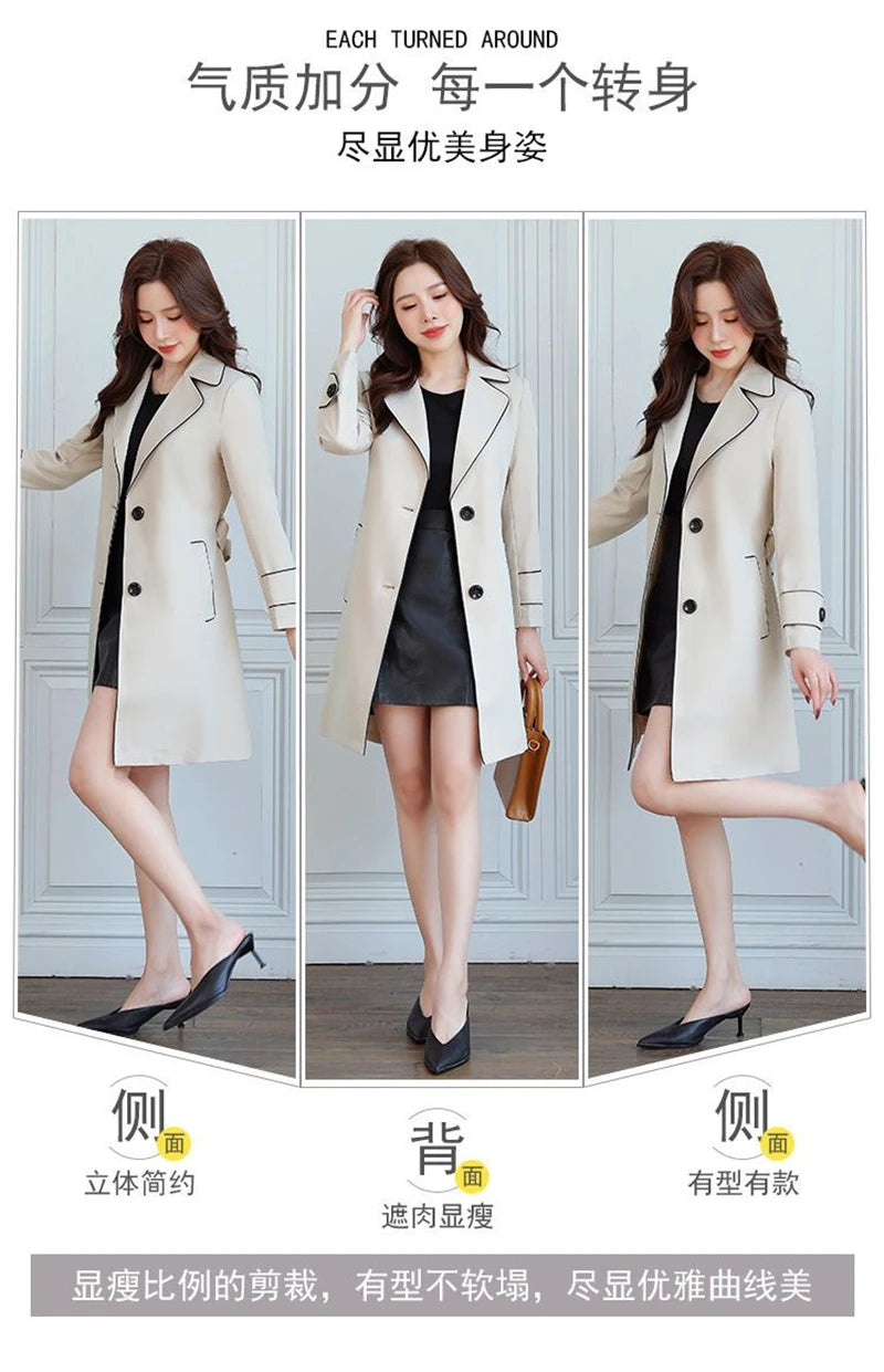 2025 New Suit Collar Trench Coat Spring And Autumn Fashionable Mid Length Jacket Female Double Layered Outwear White Windbreaker