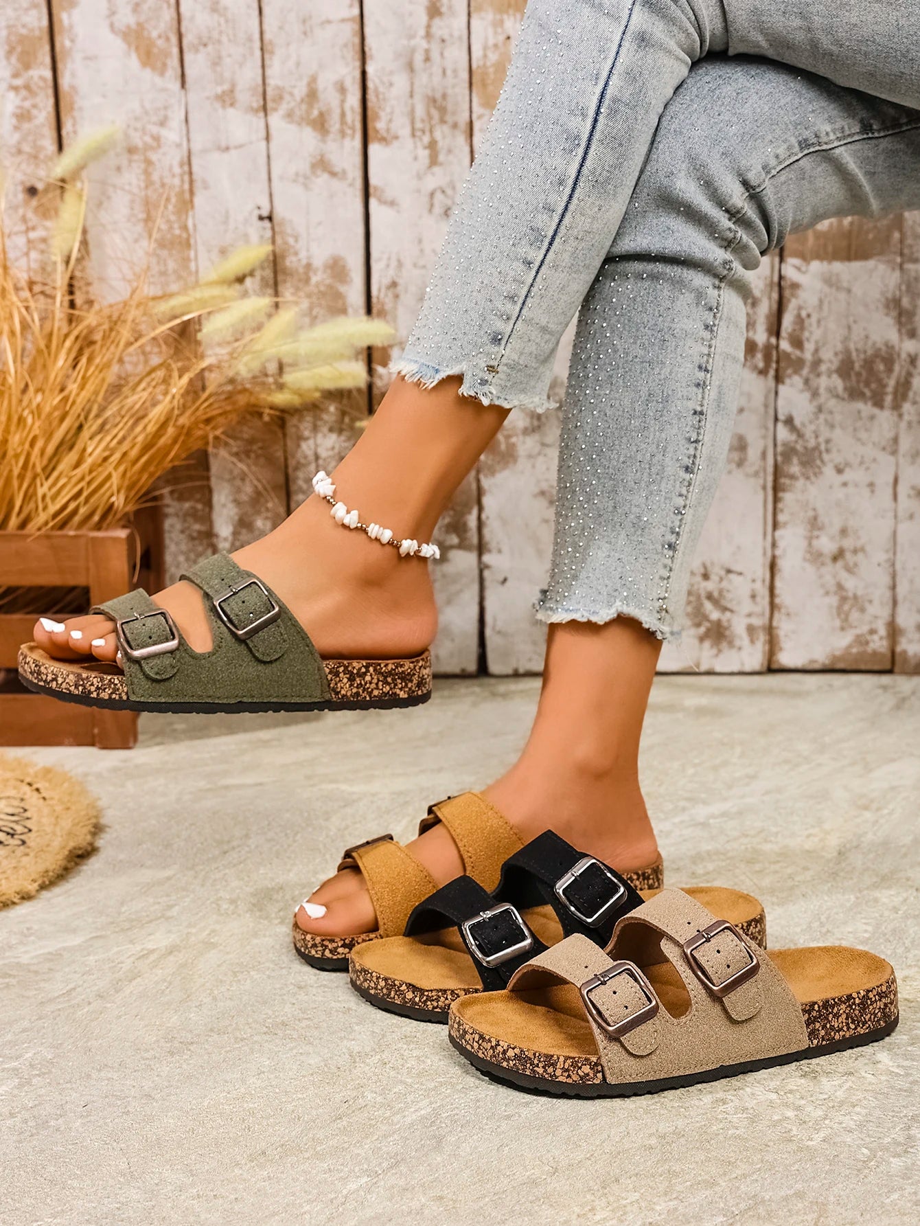 Vintage Double Strap Slip-On Mules