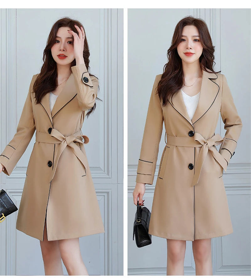 2025 New Suit Collar Trench Coat Spring And Autumn Fashionable Mid Length Jacket Female Double Layered Outwear White Windbreaker