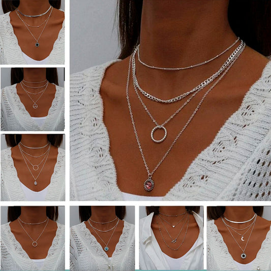 Bohemian Layered Moon Star Necklace