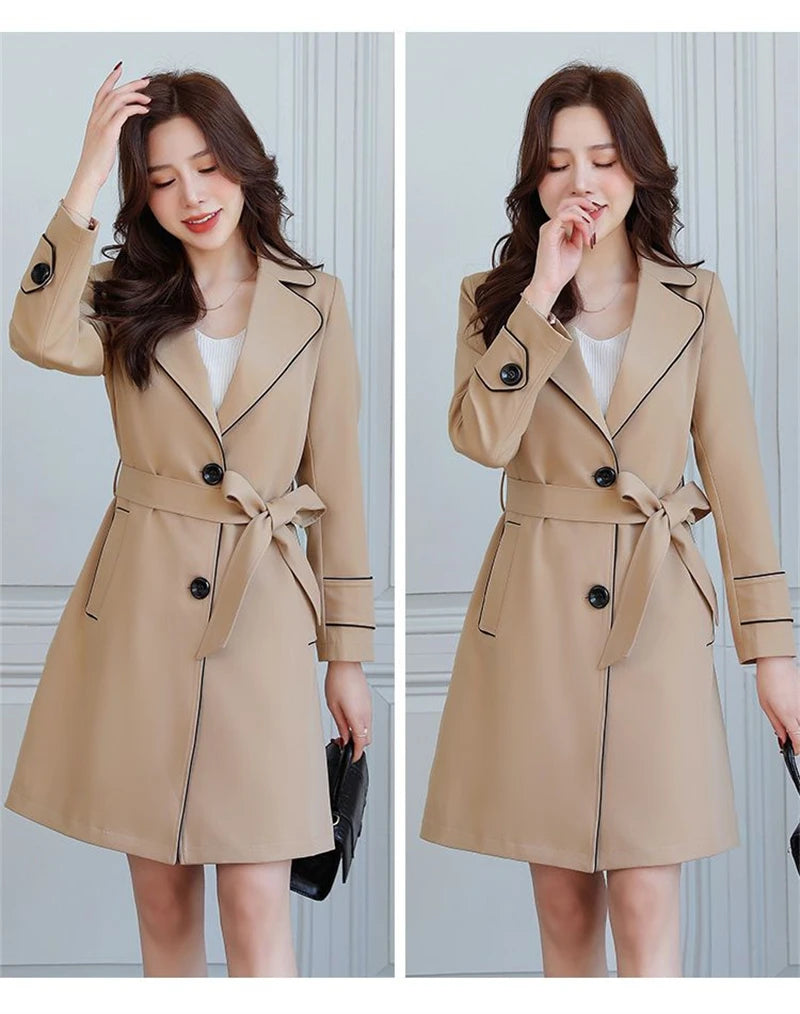 2025 New Suit Collar Trench Coat Spring And Autumn Fashionable Mid Length Jacket Female Double Layered Outwear White Windbreaker