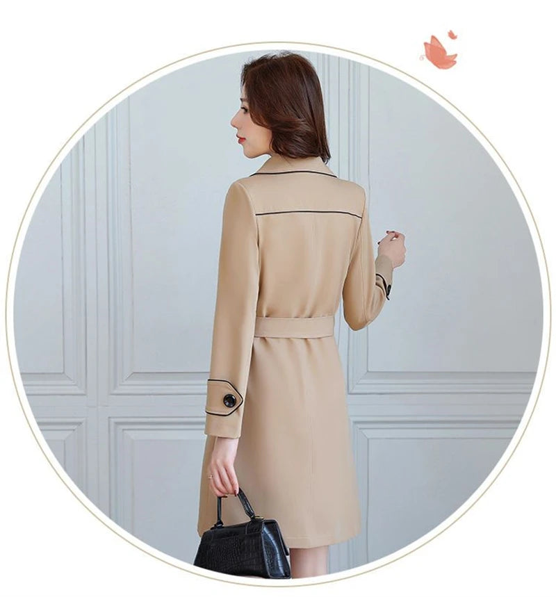 2025 New Suit Collar Trench Coat Spring And Autumn Fashionable Mid Length Jacket Female Double Layered Outwear White Windbreaker