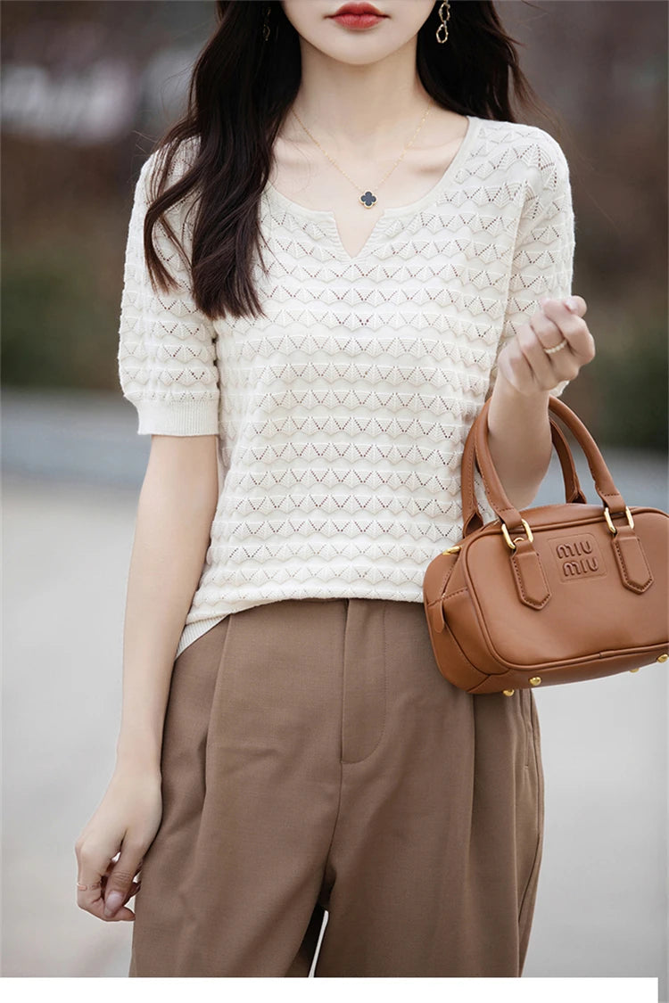 100% Cotton V-Neck Knit Tee
