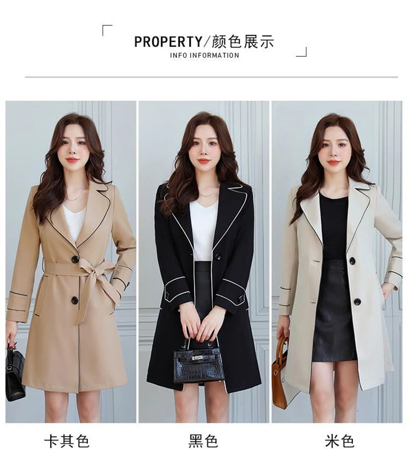 2025 New Suit Collar Trench Coat Spring And Autumn Fashionable Mid Length Jacket Female Double Layered Outwear White Windbreaker