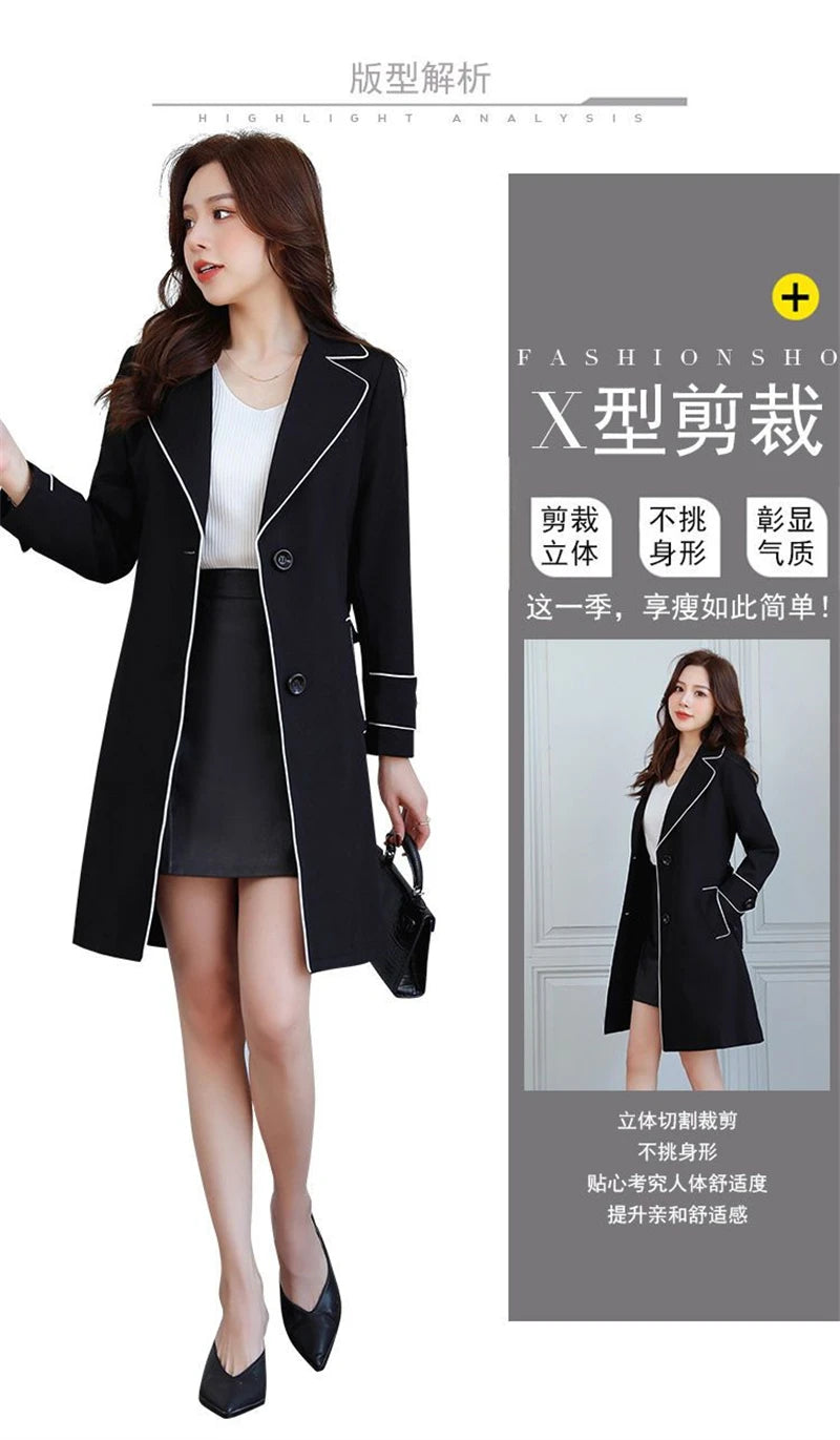 2025 New Suit Collar Trench Coat Spring And Autumn Fashionable Mid Length Jacket Female Double Layered Outwear White Windbreaker