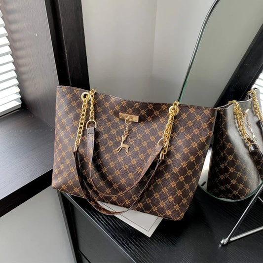 Luxury Printed Large Capacity Shoulder Handbag with Pendant