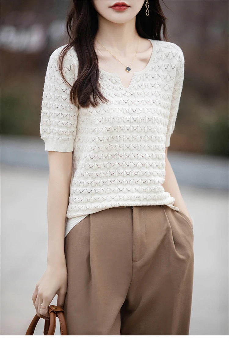 100% Cotton V-Neck Knit Tee
