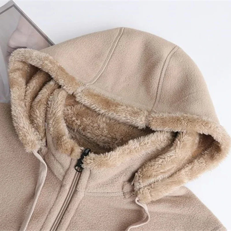 Thick Winter Hoodie Sweatshirt, Polar Fleece Zipper-Up Coat for Women