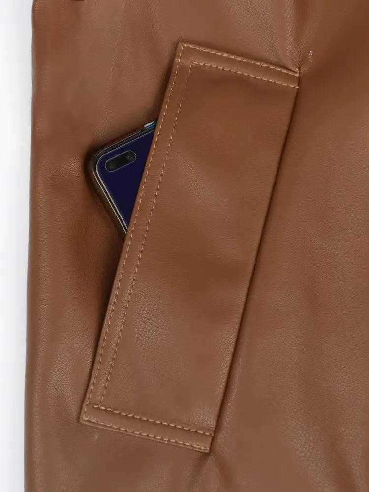 Fitted PU Leather Short Jacket