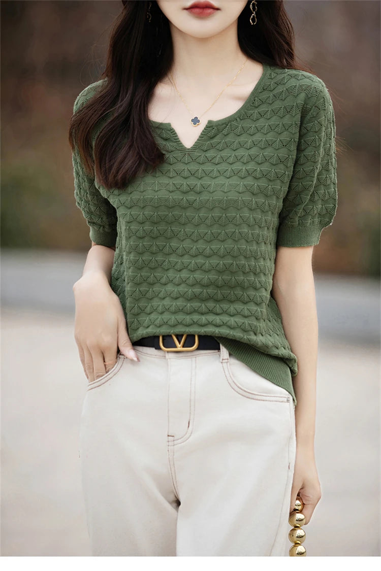 100% Cotton V-Neck Knit Tee