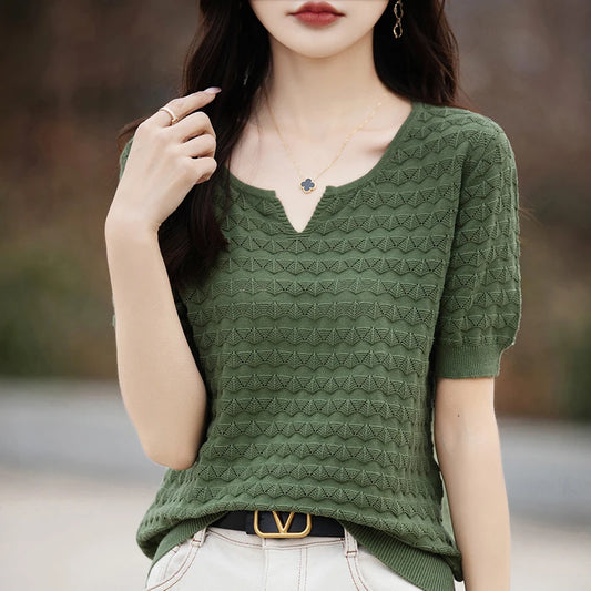 100% Cotton V-Neck Knit Tee