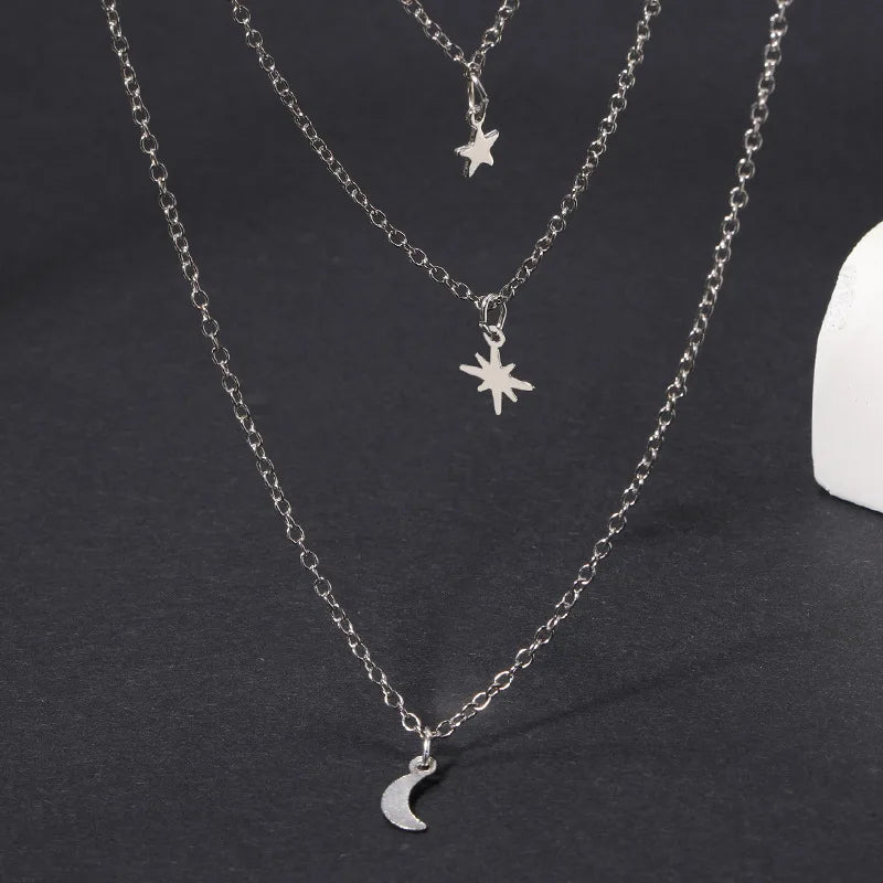 Star Moon Layered Alloy Necklace