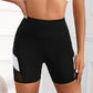 Women's High Waisted Mesh Colorblocked Yoga Shorts with Pockets Tummy Tuck Exercise Shorts