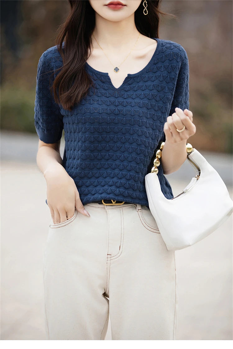 100% Cotton V-Neck Knit Tee