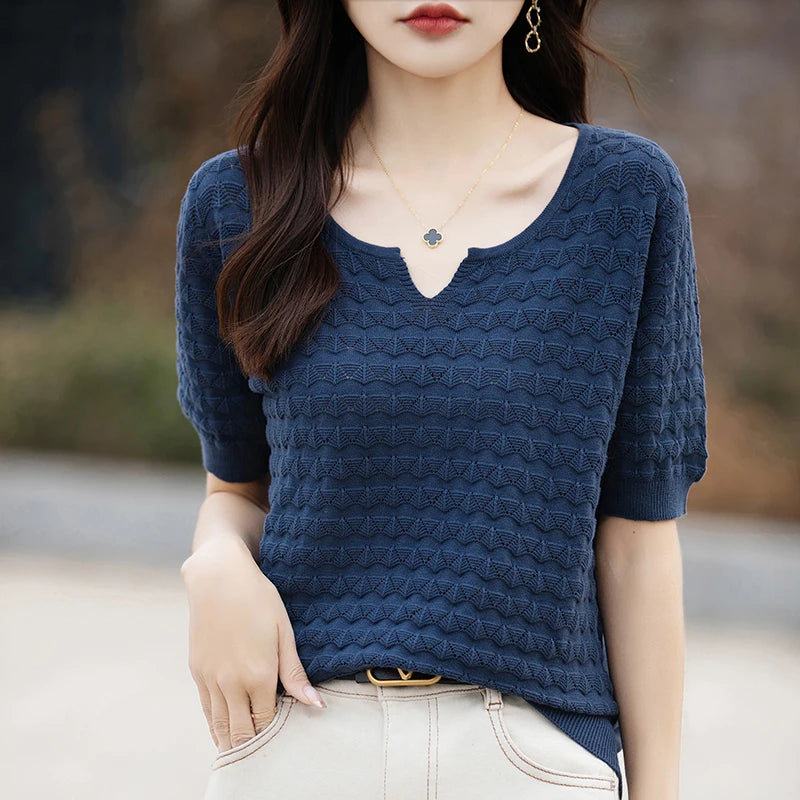 100% Cotton V-Neck Knit Tee