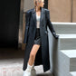 Lautaro Spring Autumn Extra Long Black Loose Pu Leather Trench Coat for Women Shoulder Pads Double Breasted Faux Leather Blazer