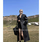Lautaro Spring Autumn Extra Long Black Loose Pu Leather Trench Coat for Women Shoulder Pads Double Breasted Faux Leather Blazer