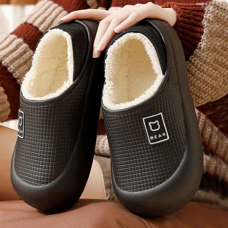 Cute Bear Waterproof Plush Slippers