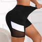 Women's High Waisted Mesh Colorblocked Yoga Shorts with Pockets Tummy Tuck Exercise Shorts