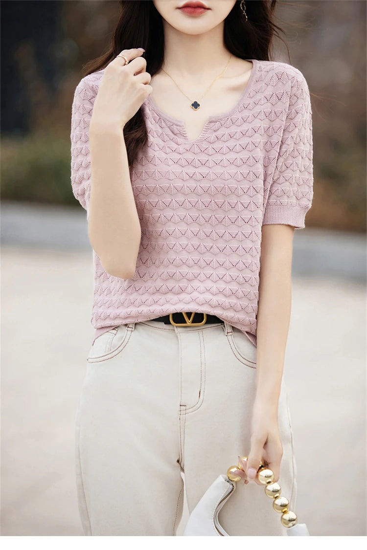 100% Cotton V-Neck Knit Tee