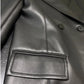 Lautaro Spring Autumn Extra Long Black Loose Pu Leather Trench Coat for Women Shoulder Pads Double Breasted Faux Leather Blazer