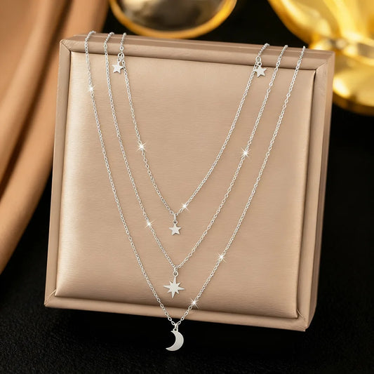 Star Moon Layered Alloy Necklace