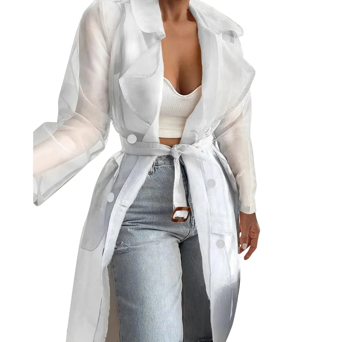 Sheer Thin Lightweight Windbreaker Women Sunscreen Clothes Lapel Single Breasted Long Coat With Belt Large Size Jackets Trench