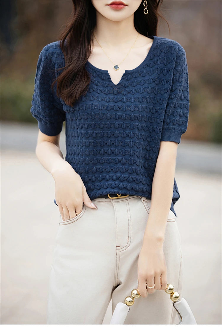 100% Cotton V-Neck Knit Tee