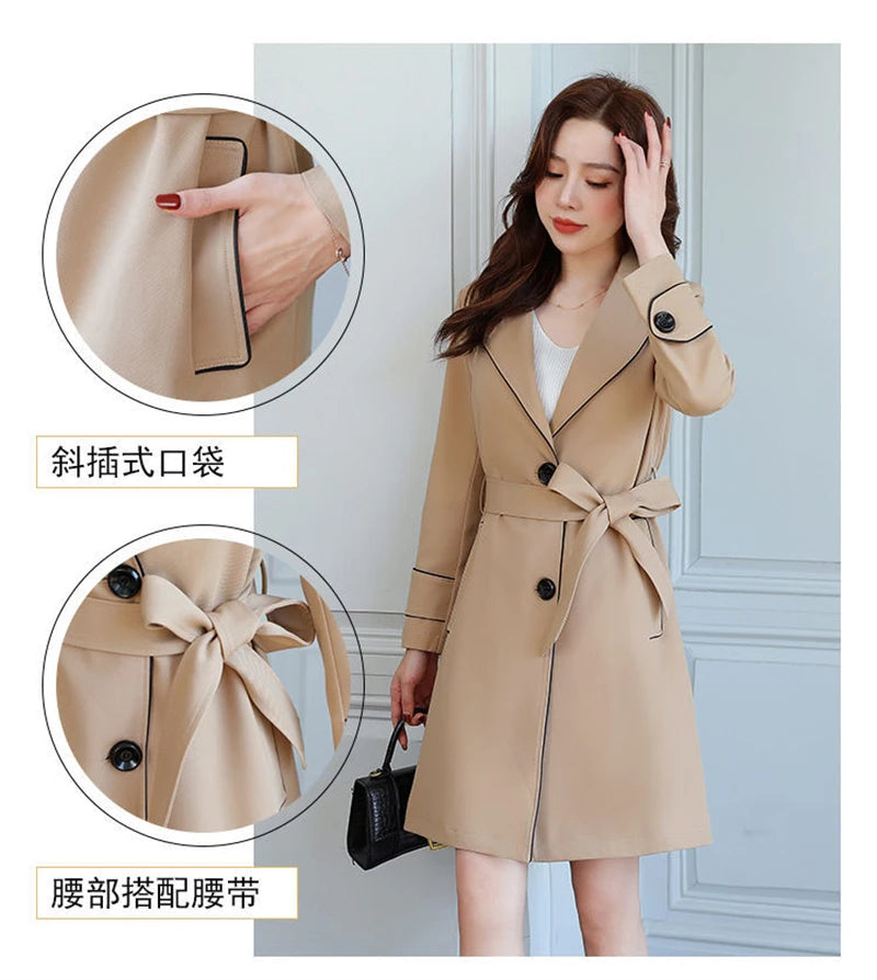 2025 New Suit Collar Trench Coat Spring And Autumn Fashionable Mid Length Jacket Female Double Layered Outwear White Windbreaker