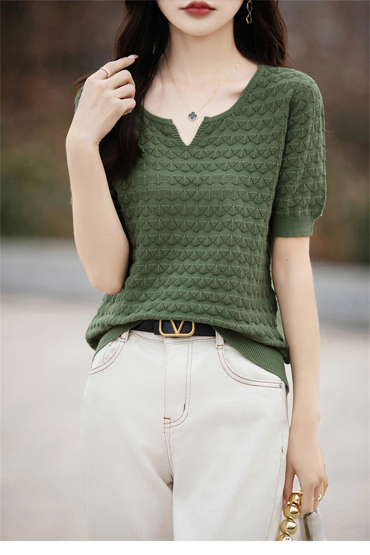 100% Cotton V-Neck Knit Tee
