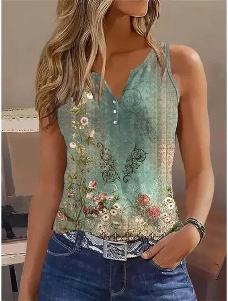 V-Neck Printed Summer Tank Top