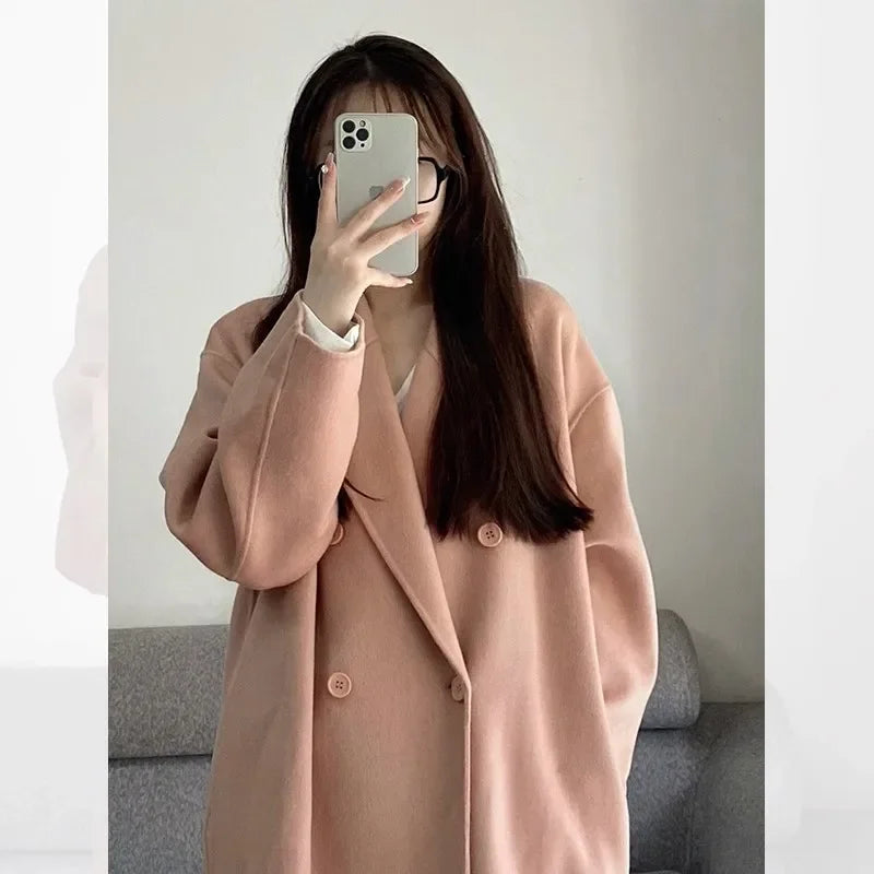 Pink Double-Sided Fleece-Lined Wool Coat