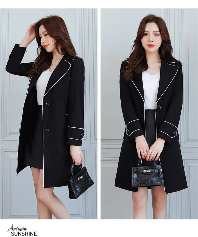 2025 New Suit Collar Trench Coat Spring And Autumn Fashionable Mid Length Jacket Female Double Layered Outwear White Windbreaker