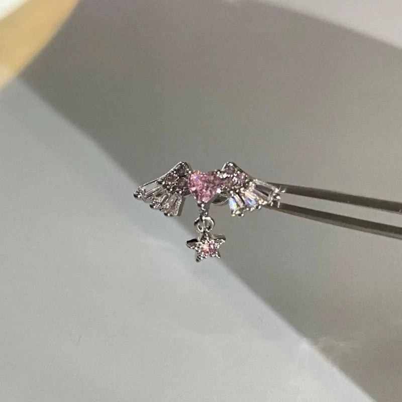 Pink Heart Wings Piercing Earring