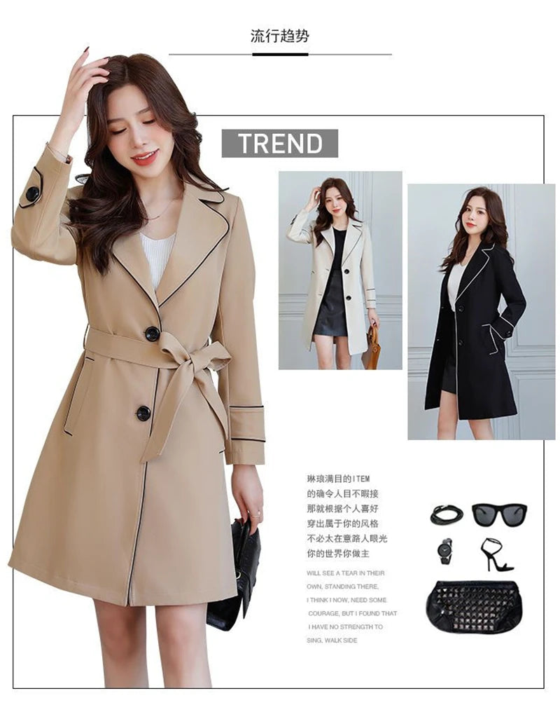 2025 New Suit Collar Trench Coat Spring And Autumn Fashionable Mid Length Jacket Female Double Layered Outwear White Windbreaker