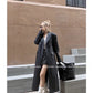 Lautaro Spring Autumn Extra Long Black Loose Pu Leather Trench Coat for Women Shoulder Pads Double Breasted Faux Leather Blazer
